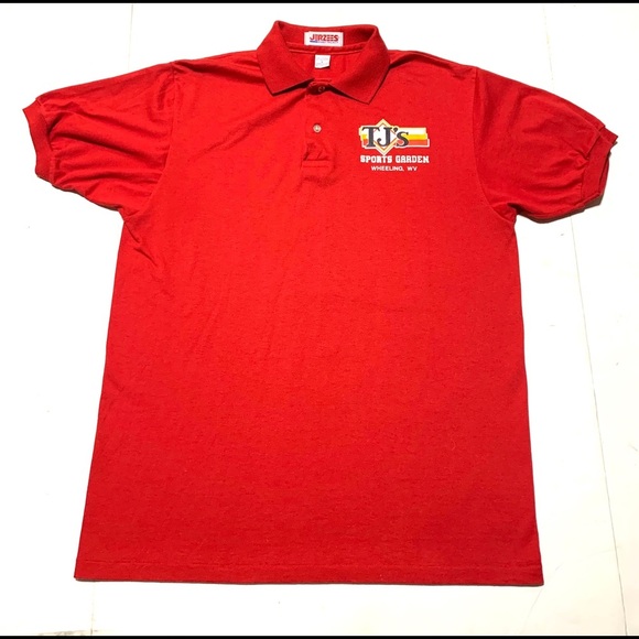Vintage 90’s TJ’s Sports Garden, Wheeling, WV Red Short Sleeve Polo Shirt Large - Picture 1 of 8